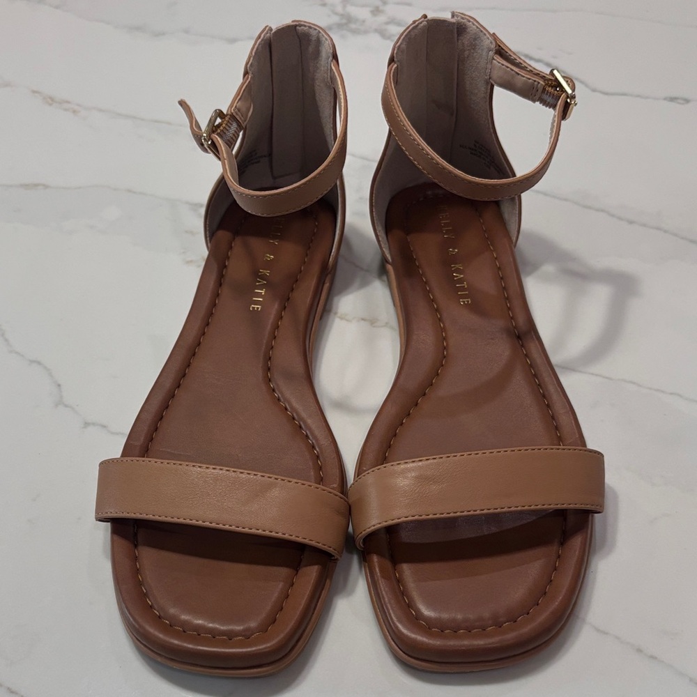 Kelly & Katie Women's Tan Ankle-Strap Flat Sandals